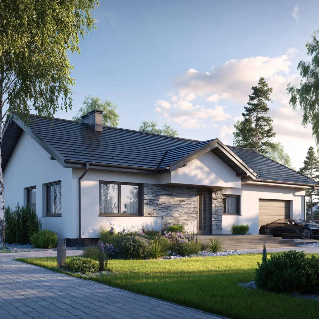 k rend colours on light silicone render facade of a modern detached house